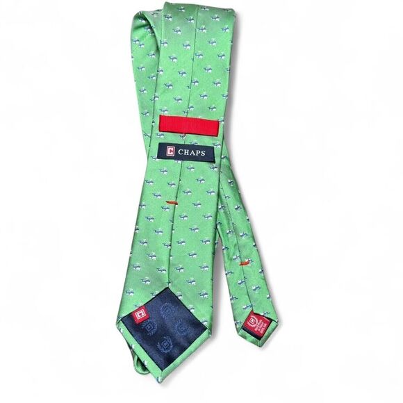 Chaps Men's Green Tie with Tiny Blue Whales - Picture 2 of 5